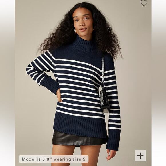 J.CREW Cotton Turtleneck Sweater Stripe Navy Blue & Ivory White Size Large NEW - Picture 5 of 9